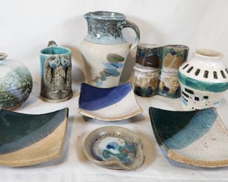 Turquoise White Glazed Studio Art Pottery