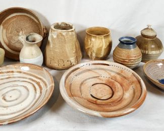 10 Assorted Tan Studio Pottery Pieces