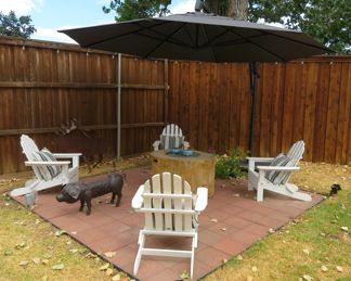 Adirondack chairs, free standing umbrella