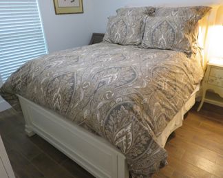 Full size bed, Peacock Alley linens, Serta mattress set