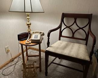 Antique chair, accent table, push button telephone!
