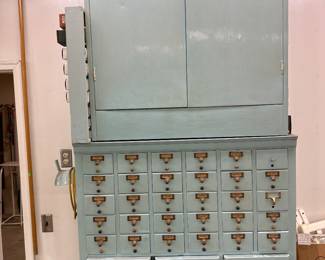 Vintage metal cabinet and card catalog cabinet
