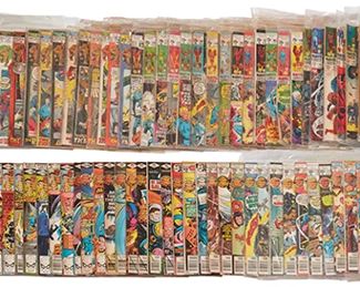 94
A Group Of Silver Age Marvel Fantastic Four Comics
Comprising #27 (first Dr. Strange crossover), #29, #30 (first Diablo), #55, #64, #67, #68, #72, #73, #74, #76, #100, #102, #103, #104, #105, #106, #107, #108, #109, #110, #111, #113, #114, #115, #116, #117, #118, #119, #120, #121, #122, #123, #124, #125, #129, #130, #135, #137, #140, #141, #142, #143, #144, #147, #161, #162, #164, #167, #169, #170, #171, #172, #173, #174, #175, #176, #179, #180, #182, #183, #184, #185, #186, #190, #192, #195, #199, #200, #201, #209, #210, #211, #212, #213, #214, #215, #216, #217, #219, #221, #222, #223, #226, #229, #230, #233, #237, #238, #239, #241, #245, #253, Special #4, Special #5, Special #6, Special #7, Special #8, Special #9, Special #10, Annual #13, and Annual #14

102 pieces
Estimate: $1,200 - $1,600