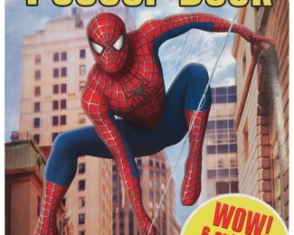 93
A "Spider-Man 2" Poster Book Signed By Stan Lee
"Spider-Man 2 Poster Book," 2004, Columbia Pictures, Los Angeles, CA, and Kellogg's, Battle Creek, MI, pub.; the poster book includes six offset posters in colors on paper, folded and bound inside the book; signed twice in blue pen on the recto and verso of the front cover: Stan Lee
Poster book: 11" H x 8.125" W
Estimate: $100 - $200