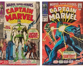 101
Two Silver Age Marvel Super-Heroes Comics
Comprising Captain Marvel #12 (first Captain Marvel), #13 (first Carol Danvers)

2 pieces
Estimate: $100 - $200