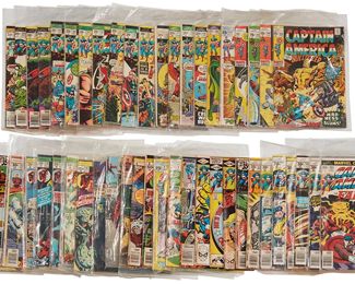 108
A Group Of Silver Bronze Age Captain Marvel And Daredevil Comics
Comprising Captain America Vol. 1: #133, #140, #141, #142, #143, #150, #158, #170, #171, #172, #173, #176, #177, #178, #179, #180, #194, #202, #202, #203, #204, #205, #208, #209, #210, #211, #213, #223, #230, #244, #250, #269, #286, Special #1, Special #2, Annual #3, Annual #4; Daredevil:
#21 (Vol. 1), #45, #46, #107, #113, #114, #128, #129, #145, #156, #196, and Special #2

49 pieces
Estimate: $300 - $500