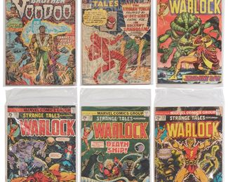 110
A Group Of Silver Bronze Age Marvel Strange Tales Comics
Comprising #115 (Origin of Dr. Strange), #169 (first Brother Voodoo), #178, #179, #180 (first Gamora), and #181

6 pieces
Estimate: $200 - $400