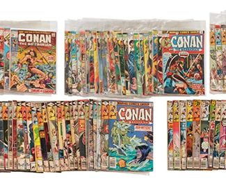 112
A Group Of Bronze Age Marvel Conan The Barbarian Comics
Comprising issues Special #1 (Vol. 1), #1, #2, #3, #4, #5, #6, #7, #8, #9, #10, #11, #12, #13, #14, #15, #16, #17, #18, #19, #20, #21, #22, #23 (first Red Sonja), #24 (first Red Sonja), #25, #26, #27, #28, #29, #30, #31, #32, #33, #34, #35, #36, #37, #38, #39, #40, #41, #42, #43, #44, #45, #46, #47, #48, #49, #50, #51, #52, #53, #54, #55, #56, #57, #58, #59, #60, #61, #62, #63, #64, #65, #66, #67, #68, #69, #70, #71, #72, #73, #74, #75, #76, #77, #78, #79, #80, #81, #82, #83, #84, #85, #86, #87, #88, #89, #90, #91, #92, #93, #94, #95, #96, #97, #98, #99, #100, #101, #102, #103, #104, #105, #106, #107, #108, #109, #110, #111, #112, #113, #114, #115, #116, #117, #118, #119, #120, #121, #122, #123, #124, #125, #126, #127, #128, #129, #130, #131, #132, #133, #134, #135, #136, #137, #138, #139, #140, #141, Annual #2, Annual #3, Annual #4, Annual #5, Annual #6, Annual #7, and Annual #9

149 pieces
Estimate: $500 - $700