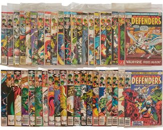 117
A Group Of Bronze Age Marvel Defenders Comics
Comprising #1, #2, #3, #4 (1st Valkyrie), #5, #6, #7, #11, #12, #13, #14, #17, #18, #21, #28, #29, #35, #38, #40, #47, #49, #50, #51, #53, #54, #57, #67, #72, #76, #77, #78, #82, #88, #89, #92, #94, #95, #100, #111, #120, and Annual #1

41 pieces
Estimate: $200 - $400