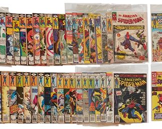 133
A Group Of Marvel Amazing Spider-Man Comics
Comprising #23, #99, #100, #102, #103, #109, #121 (Death of Gwen Stacy), #122 (Death of Green Goblin), #145, #165, #171, #190, #194 (first Black Cat), #196, #201, #202, #203, #206, #207, #208, #210, #211, #218, #221, #223, Annual #2, Special #6, Special #7, King Size #9, Annual #10, Annual #11, Annual #14; Spectacular Spider-man #1, #3, #6, #7, #8, #9, #13, #22, #25, #31, #32, #34, #36, #37, #38, #39, #40, #43, #45, #46, #50, #54, #55, King Size Annual #1, Annual #2, and Annual #3

58 pieces
Estimate: $1,000 - $1,200