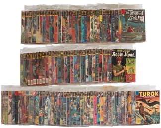 158
A Group Of Dell And Gold Key Comics
Comprising Borris Karloff #7, #11, #14, #18, #19, #21, #23, #25, #28, #29, #30, #31, #32, #33, #34, #35, #36, #37, #38, #39, #40, #41, #42, #43, #44, #45, #46, #47, #48, #49, #50, #51, #52, #53, #54, #55, #57, #60, #61, #62, #63, #64, #65, #66, #67, #68, #69, #70, #71, #72, #74, #77, #80, #82, #85, #87, #93, #95; Fantastic Voyage #1, #2; Magnus, Robot Fighter #4, #7, #10, #13, #20, #21, #22, #23, #24, #25, #28, #30, #31, #32, #36, #37, #38, #39, #40, #41, #42; Voyage to the Bottom of the Sea #1 (10133-412), #2, #3, #4, #6, #8, #9, #10, #11, #14; Voyage to the Deep #1, #2, #3; Four Color #1052, #1178, #1173, #1165, #413, #488, #656, #1048 [MISSING]; Lassie #66, and #66

104 pieces
Estimate: $400 - $600