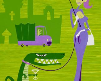 191
Josh Agle (Aka SHAG)
b. 1962
"Alligator," 2003
Acrylic and vinyl paint on board
Signed lower left: SHAG
12" H x 9.5" W
Estimate: $2,500 - $3,500