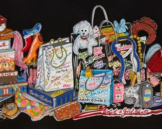 201
Charles Fazzino
b. 1955
"What A Girl Wants," 2005
3-D screenprint and mixed media on black museum board, in a mount with portions designed by the artist
Edition: 39/100 PR
Signed and numbered in silver in the lower edge: Charles Fazzino; titled in the image near the lower edge, at right
Image: 9" H x 20.75" W; Sight of colored inner mount: 11.75" H x 23" W
Estimate: $800 - $1,200