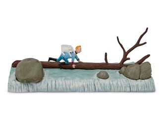224
1996
A Pixi "Tintin" Figurine Scene Atop A Waterfall
From the edition of 1150
Incised to underside: [Tintin logo] / © Herge/Moulinsart / Pixi Paris
The polychrome metal figurine of Tintin and dog Snowy (Milou) traversing a waterfall, depicted from the album "L'Oreille Cassee," or, "The Broken Ear," sculpted by Pixi workshops as part of the "3rd Series" collection of Pixi Tintin "Red Boxes" seals, manufactured for Herge/Moulinsart
3.625" H x 8.875" W x 3.325" D
Estimate: $400 - $600