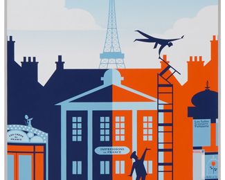 229
Eric Tan (20th Century) And Stacey Aoyama (20th Century)
"EPCOT 40th Anniversary - France," 2019
Screenprint in colors on metallic silver paper
Edition: AP 2/25 (aside from the edition of 100 on the same paper)
Unsigned; numbered in ink lower left and with the Disney copyright lower right; Cyclops Print Works, Los Angeles, CA, prntr.; Walt Disney Company, Burbank, CA, pub.
Image/Sheet: 27" H x 18" W
Estimate: $300 - $500