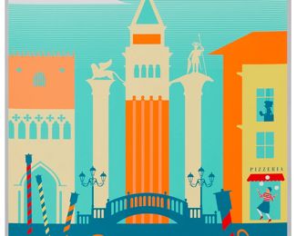 232
Eric Tan (20th Century) And Stacey Aoyama (20th Century)
"EPCOT 40th Anniversary - Italy," 2019
Screenprint in colors on metallic silver paper
Edition: AP 2/25 (aside from the edition of 100 on the same paper)
Unsigned; numbered in ink lower left and with the Disney copyright lower right; Cyclops Print Works, Los Angeles, CA, prntr.; Walt Disney Company, Burbank, CA, pub.
Image/Sheet: 27" H x 18" W
Estimate: $300 - $500