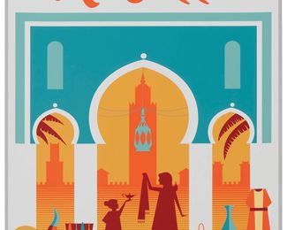 233
Eric Tan (20th Century) And Stacey Aoyama (20th Century)
"EPCOT 40th Anniversary - Morocco," 2019
Screenprint in colors on metallic silver paper
Edition: AP 2/25 (aside from the edition of 100 on the same paper)
Unsigned; numbered in ink lower left and with the Disney copyright lower right; Cyclops Print Works, Los Angeles, CA, prntr.; Walt Disney Company, Burbank, CA, pub.
Image/Sheet: 27" H x 18" W
Estimate: $300 - $500