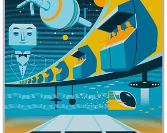 242
Eric Tan (20th Century) And Stacey Aoyama (20th Century)
"EPCOT 40th Anniversary - Horizons," 2019
Screenprint in colors on metallic silver paper
Edition: AP 2/25 (aside from the edition of 100 on the same paper)
Unsigned; numbered in ink lower left and with the Disney copyright lower right; Cyclops Print Works, Los Angeles, CA, prntr.; Walt Disney Company, Burbank, CA, pub.
Image/Sheet: 27" H x 18" W
Estimate: $300 - $500