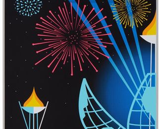 244
Eric Tan (20th Century) And Stacey Aoyama (20th Century)
"EPCOT 40th Anniversary - Illuminations," 2019
Screenprint in colors on metallic silver paper
Edition: AP 2/25 (aside from the edition of 100 on the same paper)
Unsigned; numbered in ink lower left and with the Disney copyright lower right; Cyclops Print Works, Los Angeles, CA, prntr.; Walt Disney Company, Burbank, CA, pub.
Image/Sheet: 27" H x 18" W
Estimate: $300 - $500