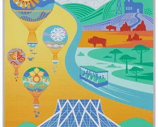 253
Eric Tan (20th Century) And Stacey Aoyama (20th Century)
"EPCOT 40th Anniversary - The Land," 2019
Screenprint in colors on metallic silver paper
Edition: AP 2/25 (aside from the edition of 100 on the same paper)
Unsigned; numbered in ink lower left and with the Disney copyright lower right; Cyclops Print Works, Los Angeles, CA, prntr.; Walt Disney Company, Burbank, CA, pub.
Image/Sheet: 27" H x 18" W
Estimate: $300 - $500