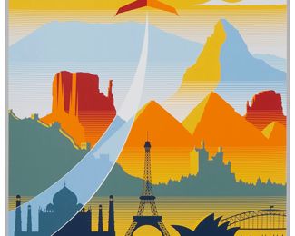 256
Eric Tan (20th Century) And Stacey Aoyama (20th Century)
"EPCOT 40th Anniversary - Soarin' Around The World," 2019
Screenprint in colors on metallic silver paper
Edition: AP 2/25 (aside from the edition of 100 on the same paper)
Unsigned; numbered in ink lower left and with the Disney copyright lower right; Cyclops Print Works, Los Angeles, CA, prntr.; Walt Disney Company, Burbank, CA, pub.
Image/Sheet: 27" H x 18" W
Estimate: $300 - $500