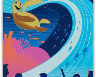 258
Eric Tan (20th Century) And Stacey Aoyama (20th Century)
"EPCOT 40th Anniversary - Turtle Talk With Crush," 2019
Screenprint in colors on metallic silver paper
Edition: AP 2/25 (aside from the edition of 100 on the same paper)
Unsigned; numbered in ink lower left and with the Disney copyright lower right; Cyclops Print Works, Los Angeles, CA, prntr.; Walt Disney Company, Burbank, CA, pub.
Image/Sheet: 27" H x 18" W
Estimate: $300 - $500