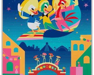 261
Eric Tan (20th Century) And Stacey Aoyama (20th Century)
"EPCOT 40th Anniversary - Gran Fiesta Tour," 2019
Screenprint in colors on metallic silver paper
Edition: AP 2/25 (aside from the edition of 100 on the same paper)
Unsigned; numbered in ink lower left and with the Disney copyright lower right; Cyclops Print Works, Los Angeles, CA, prntr.; Walt Disney Company, Burbank, CA, pub.
Image/Sheet: 27" H x 18" W
Estimate: $300 - $500