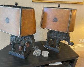 Pair of maitland smith bronze elephant lamps 