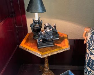 Maitland smith occasional table and mainland smith small black metal lamp