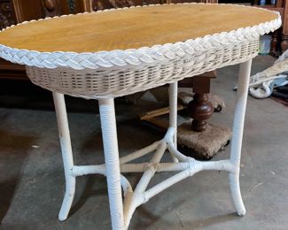 White Wicker and Oak, Oval Table