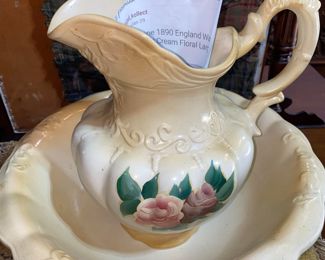 English pitcher and washbowl cream and roses