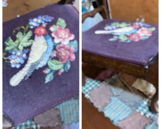 Early footstool with needlepoint
