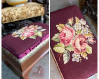 Great Mahogany footstool with needlepoint.
