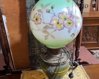 GWTW lamp green with pink flowers 1940's