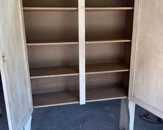 white primitive cabinet 2 doors open view