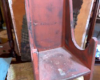 Primitive Child's Chair. Faded Red Paint
