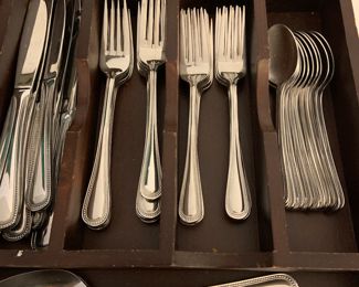Cuisinart flatware and box, 12 place settings and 5 server accessories