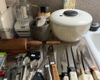 knives, salad spinner