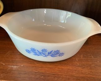 vintage Fire King blue cornflower and milk glass oval casserole dish