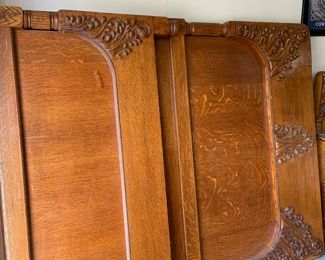 antique wooden full size bed with incredible woodwork! Headboard, footboard, rails and slats (sorry for the sideways picture)