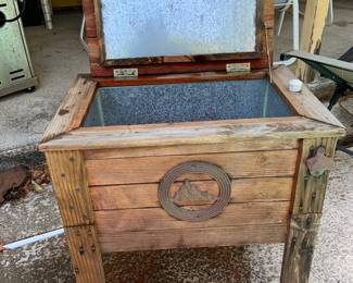 vintage small tin lined ice box