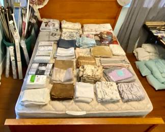  Beautiful Wooden Bed Frame, Mattress, and Box Spring Set…Covered in Curtains