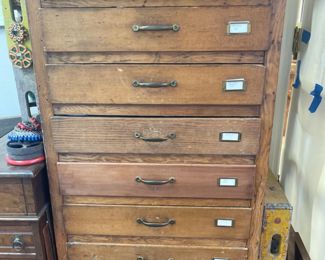 Antique Architectural 9-Drawer Cabinet w/ Original Brass Hardware