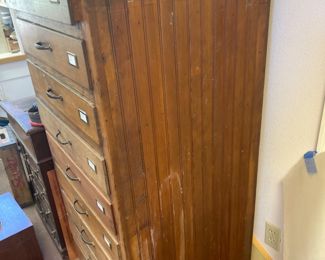 Antique Architectural 9-Drawer Cabinet w/ Original Brass Hardware