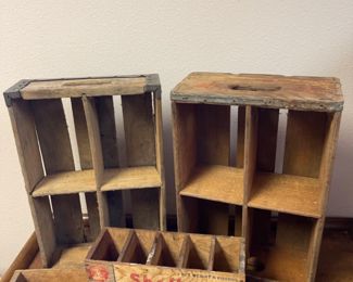 	5 Antique Wood Advertisement Crates - Kraft, Squirt, 7-Up, & More