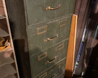 	2 Vintage Industrial Green Metal Filing Cabinets - Steelcase