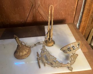 Antique Victorian Cast Iron Oil Lamp Wall Holder - Art Nouveau Pendant Light