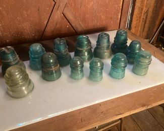 	13 Vintage Glass Insulators - Hemingray - Set 1