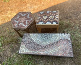 Retro Vibe Stone & Pebble Mosaic Top Wood Tables