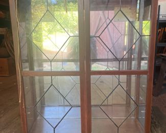 	Vintage Leaded Glass Wood Display Cabinet